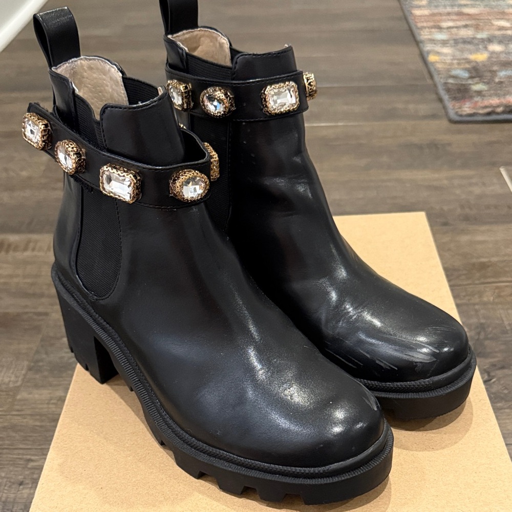 Steve Madden Amulet Black Embellished Ankle Boots